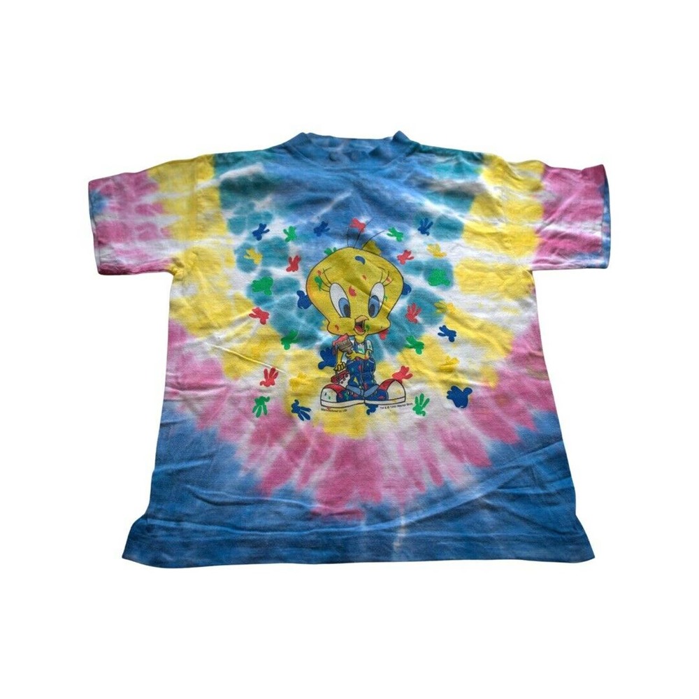 Vintage 90s 1995 Kids L Looney Tunes Cartoon Tweety Bird Shirt Tye Dye